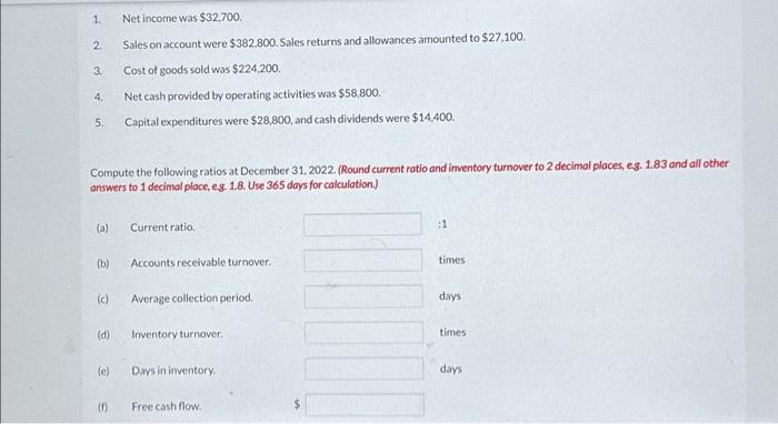 Balance Sheets December 31 Accounts receivable (net) Inventory Plant assets (net) Accounts