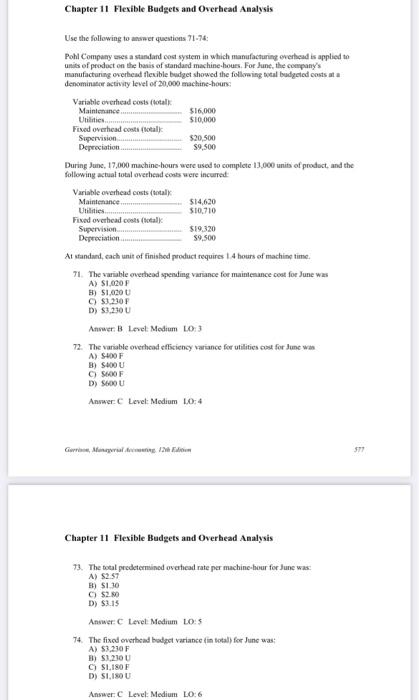 Chapter 11 Flexible Budgets and Overhead Analysis Use the following to