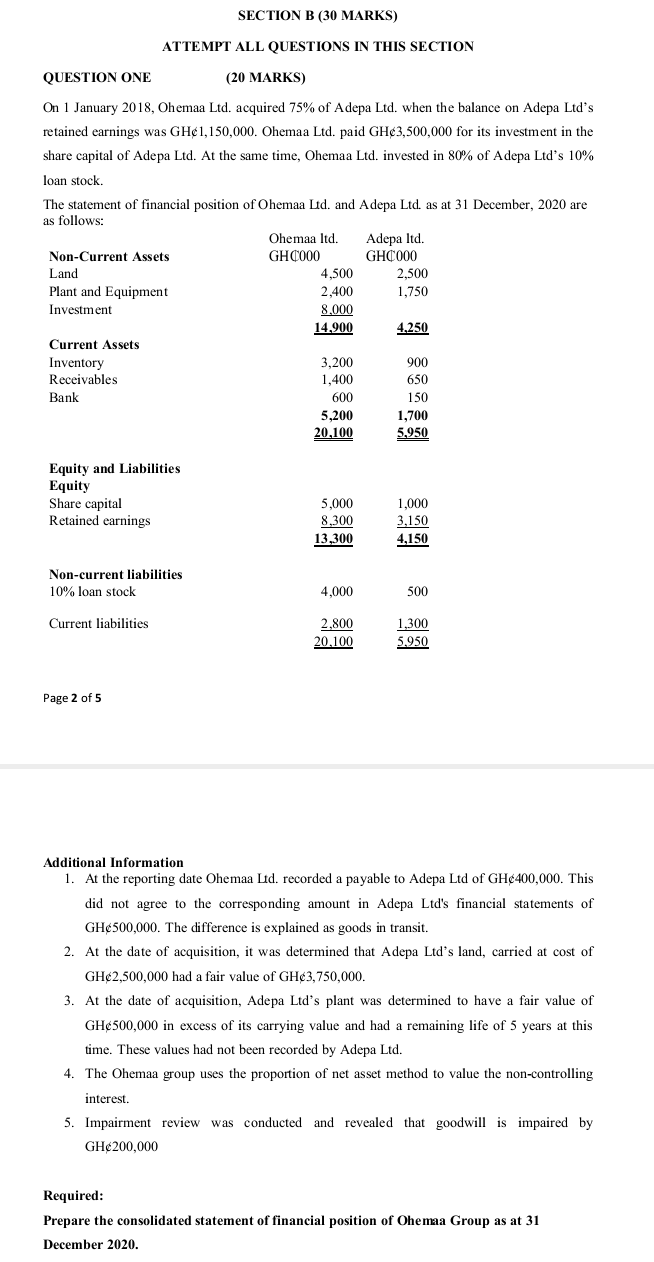  SECTION B (30 MARKS) ATTEMPT ALL QUESTIONS IN THIS SECTION QUESTION