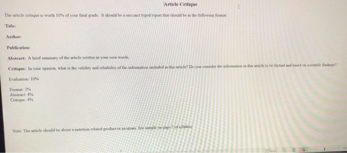 this is an example Article Critique The article critique is worth