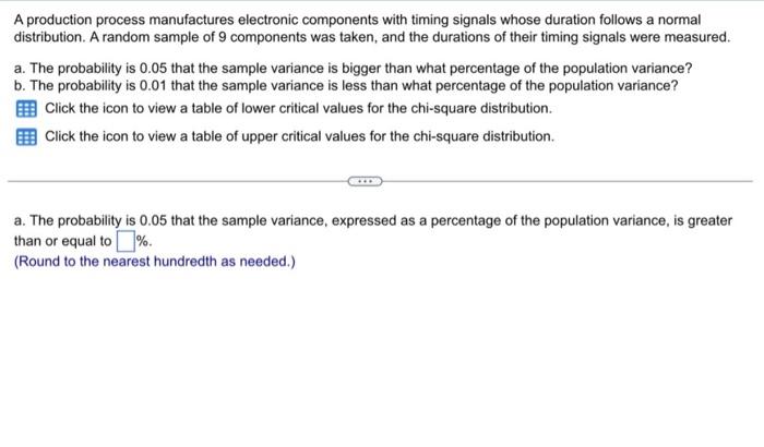  A production process manufactures electronic components with timing signals whose duration