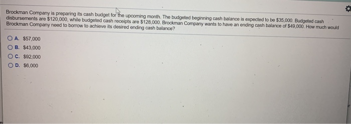 how would I solve this ? Brockman Company is preparing its cash