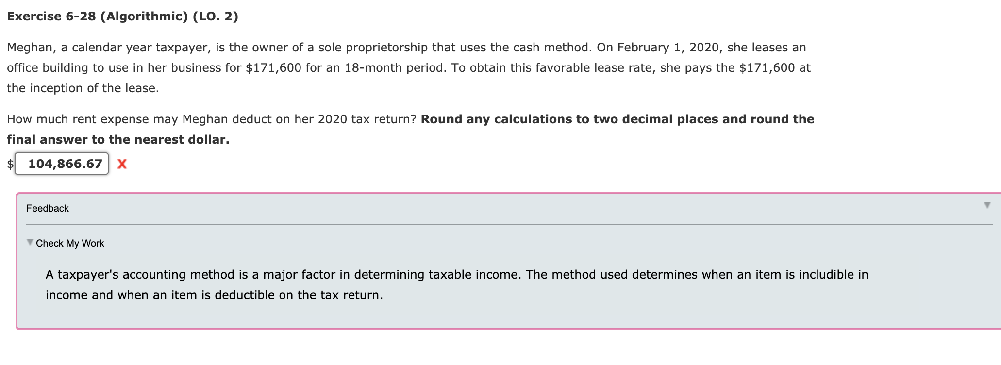 Exercise 6-28 (Algorithmic) (LO. 2) Meghan, a calendar year taxpayer, is