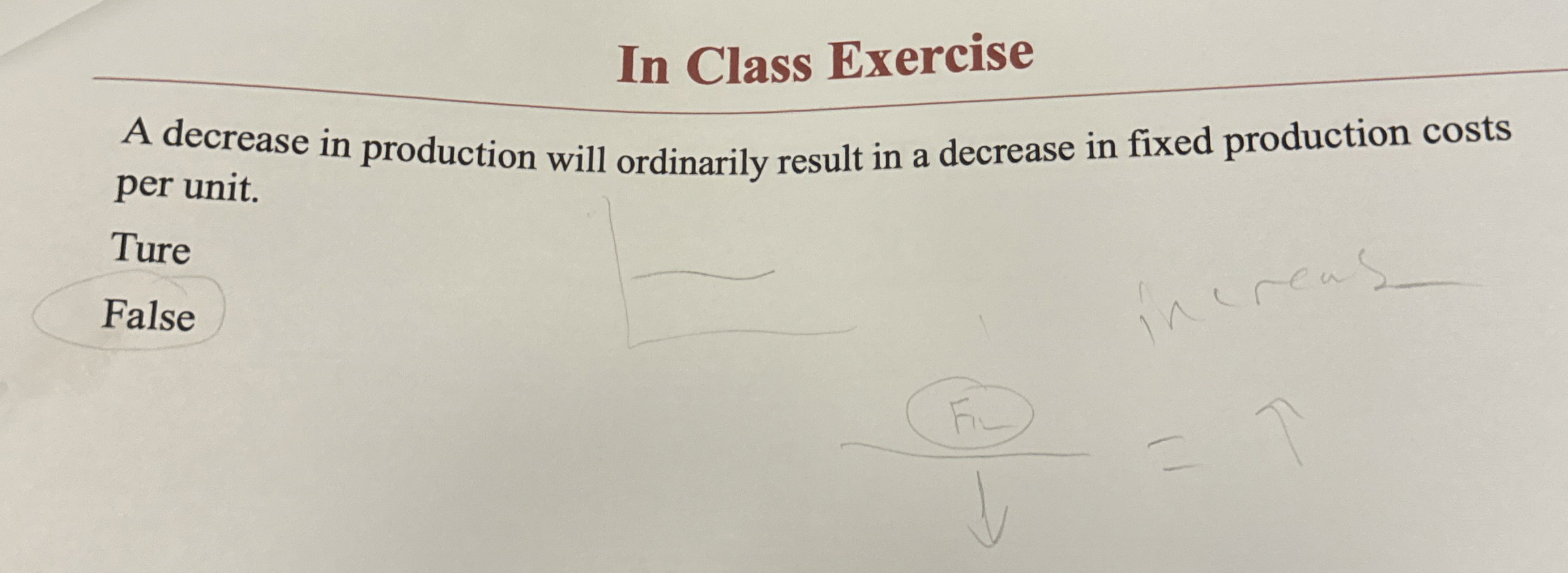  In Class Exercise A decrease in production will ordinarily result in