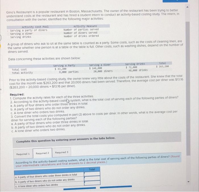 [LO4-2, LO4-3, LO4-4] Gino's Restaurant is a popular restaurant in Boston, Massachusetts.