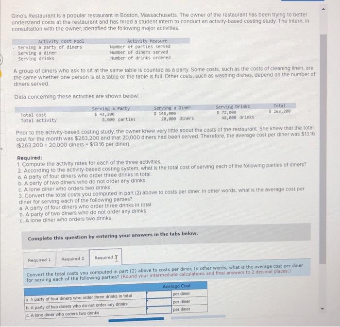 The owner of the restaurant has been trying to better understand costs