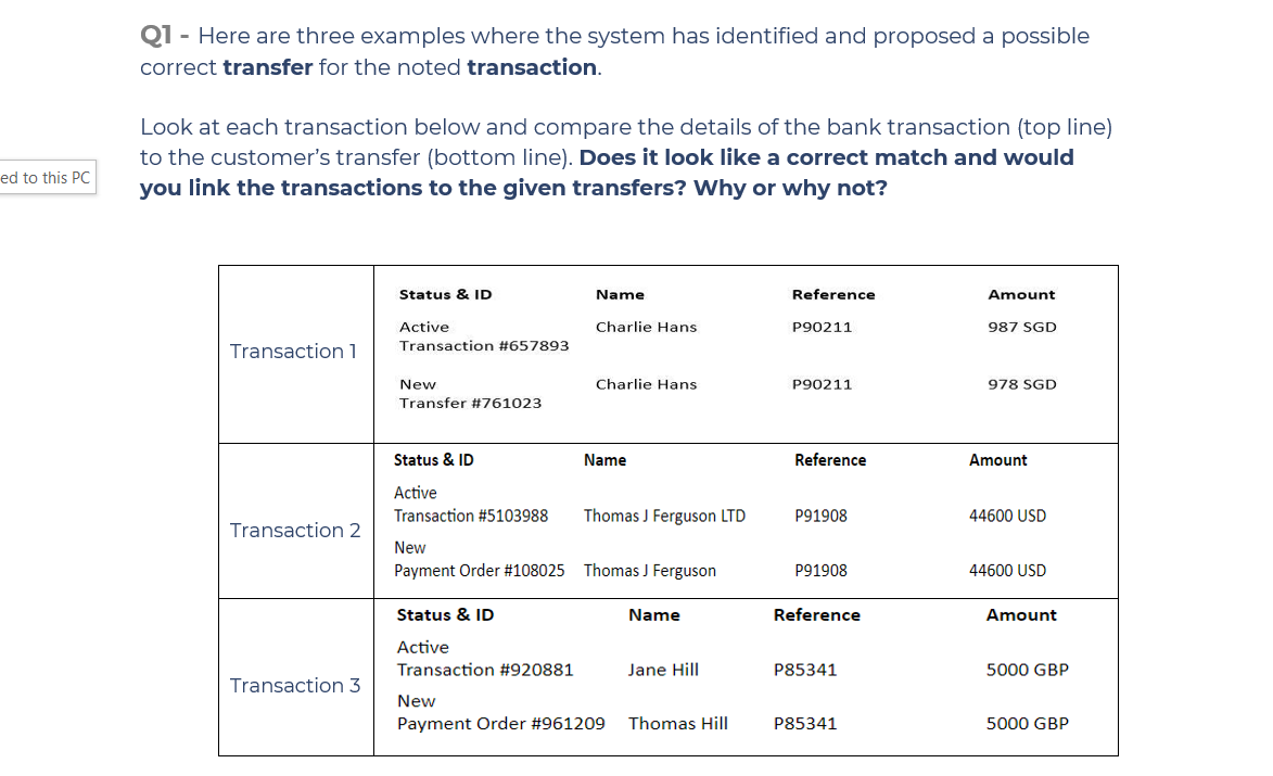 Q1 - Here are three examples where the system has identified