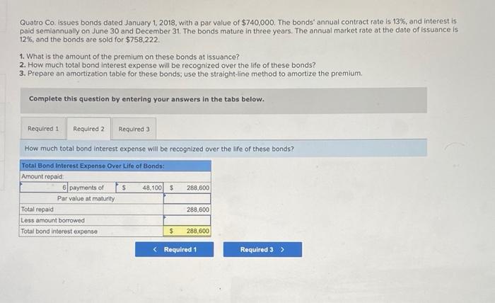  Quatro Co issues bonds dated January 1, 2018, with a par