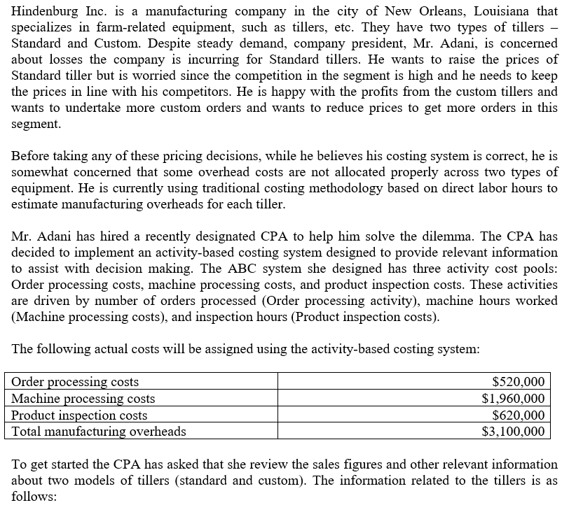 Question 1 & 2 already complete. \begin{tabular}{|l|c|c|} \hline & Standard Tiller &