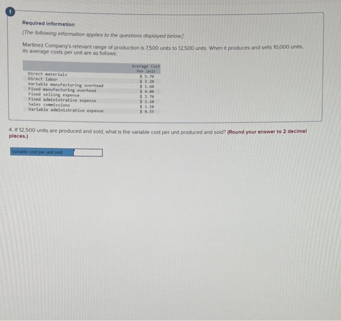 units, its average costs per unit are as follows: Direct materials i