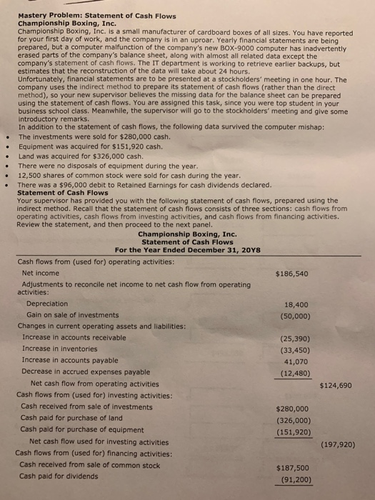 NEED HELP!!!!!.....Please read the instructions very carefully pleae. Mastery Problem: Statement of
