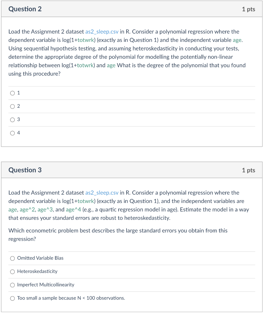 Assignment 2 dataset as2_sleep.csv in R. Run the following regression: - Regression