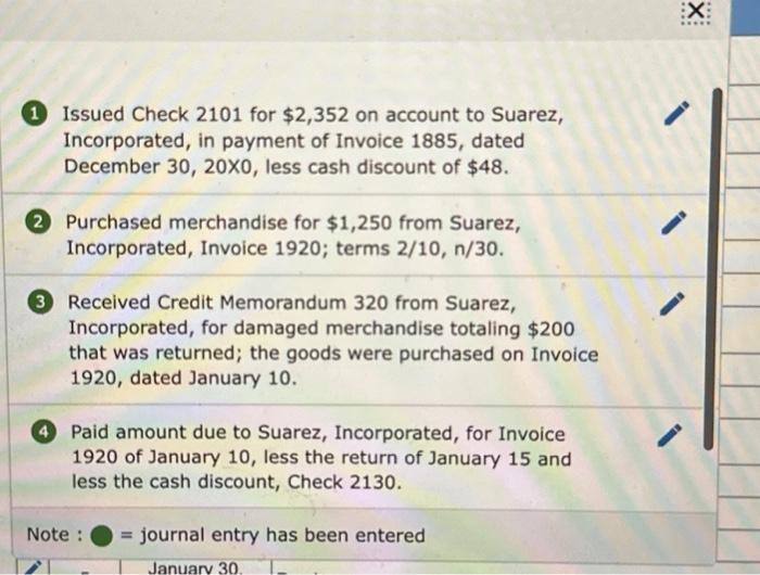 engaged in the following transactions during January 20xt Baliey Company DATE TRANSACTIONS