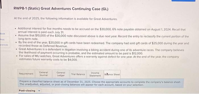  RWP8-1 (Static) Great Adventures Continuing Case (GL) At the end of