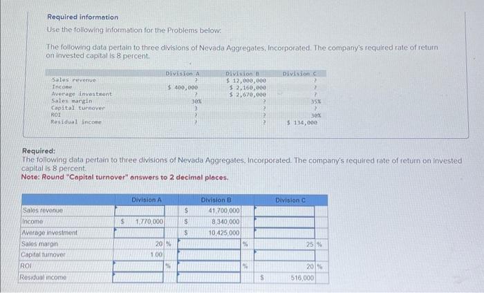 Please solve answer correctly Required information Use the following information for the