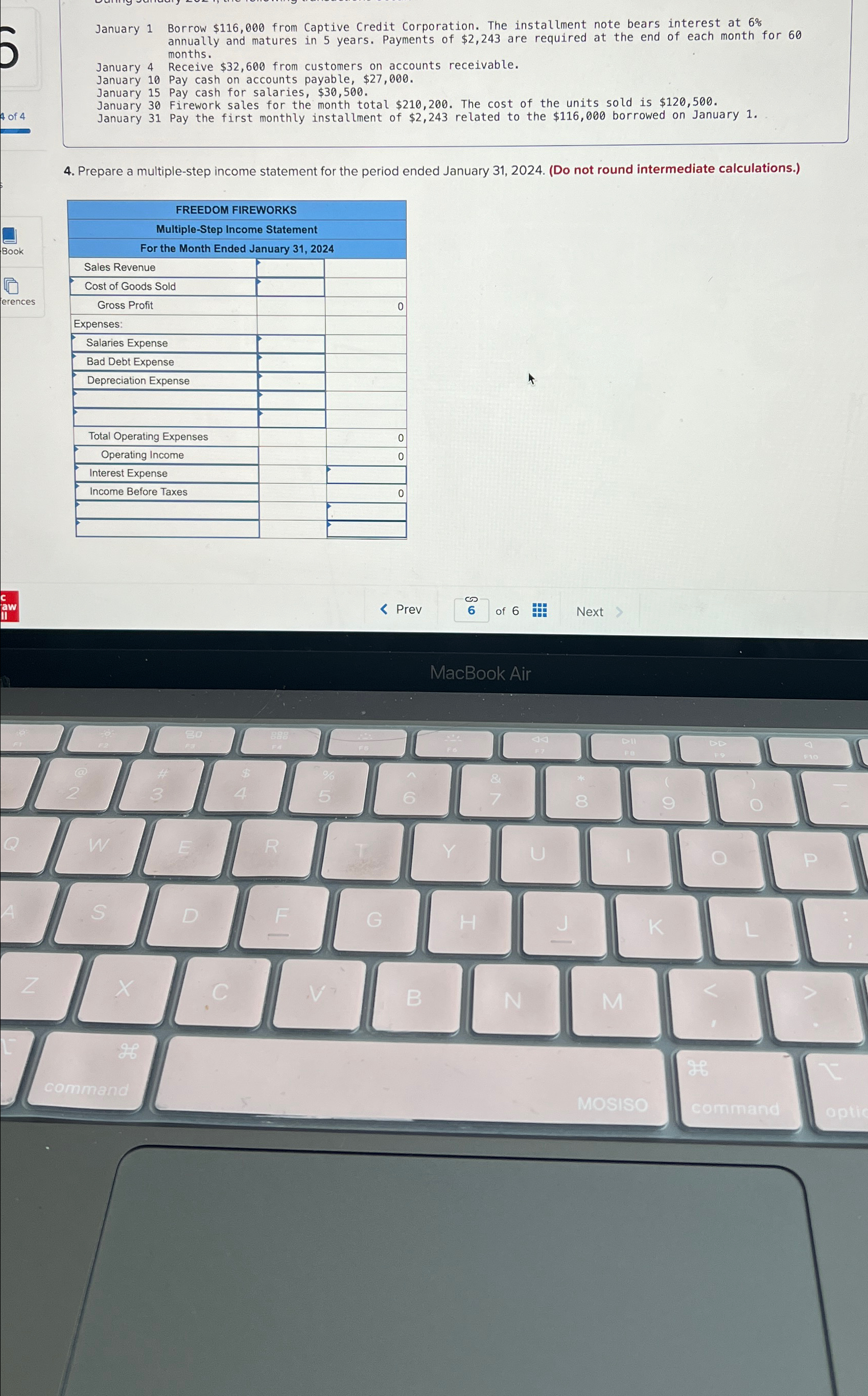  January 1 Borrow $116,000 from Captive Credit Corporation. The installment note