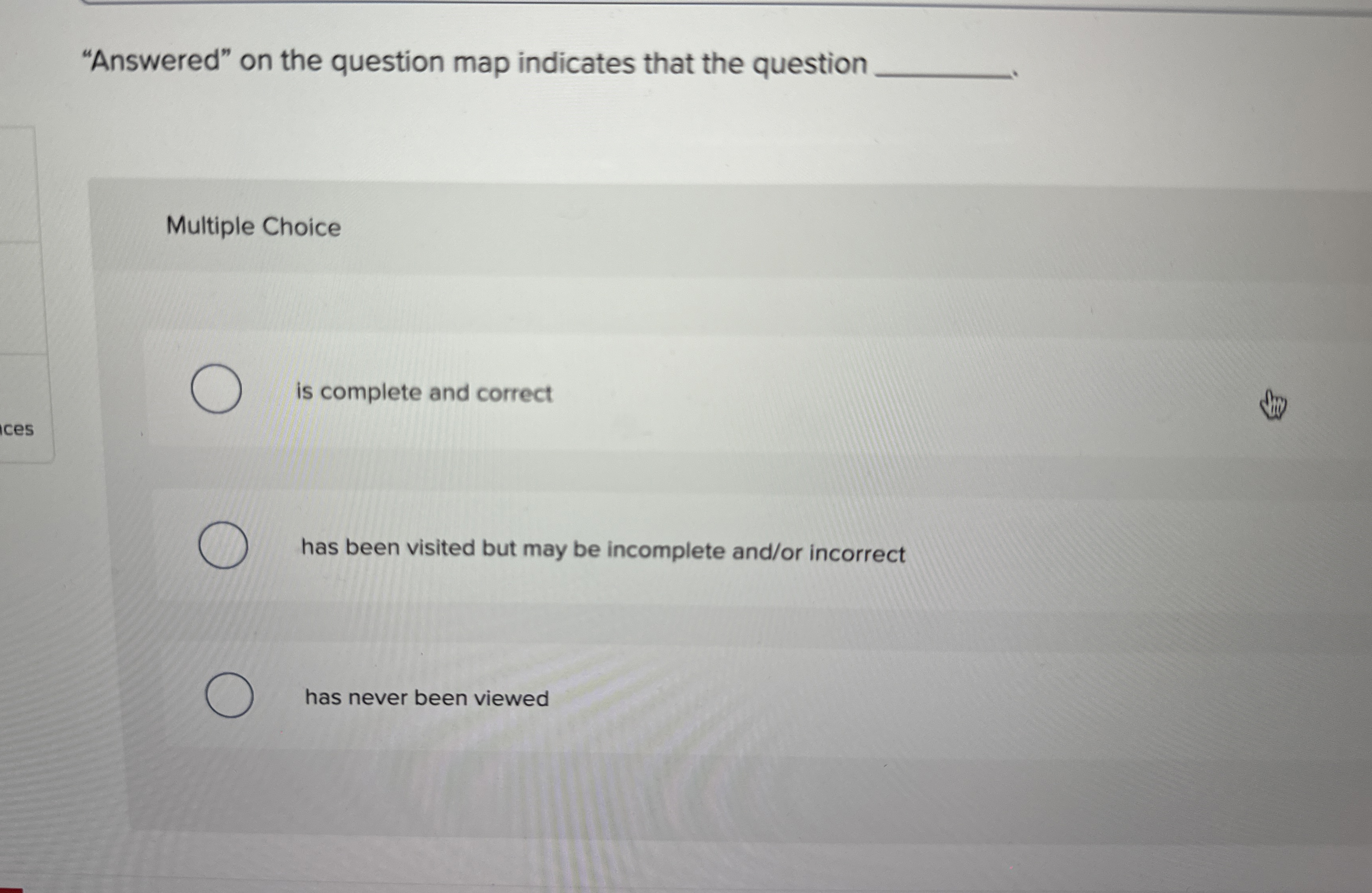  "Answered" on the question map indicates that the question Multiple Choice