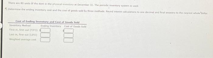 methods; cost of goods sold The units of an item available for