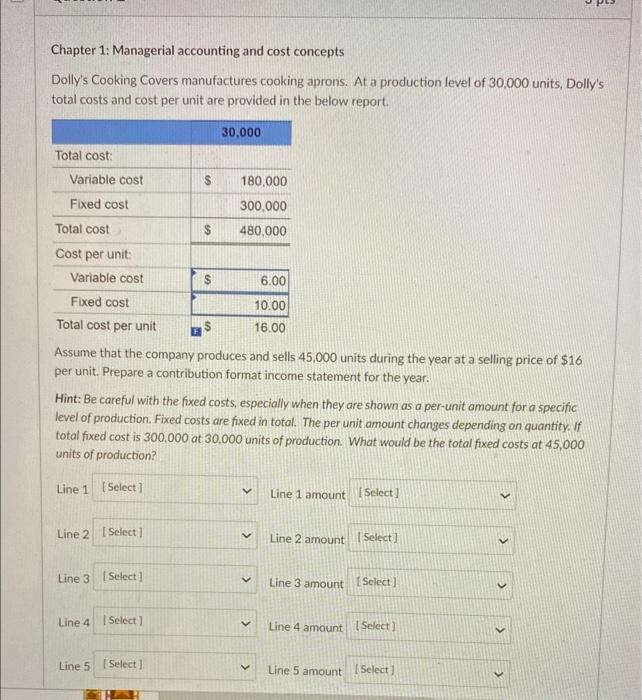 The below data is for a manufacturing company that makes a single