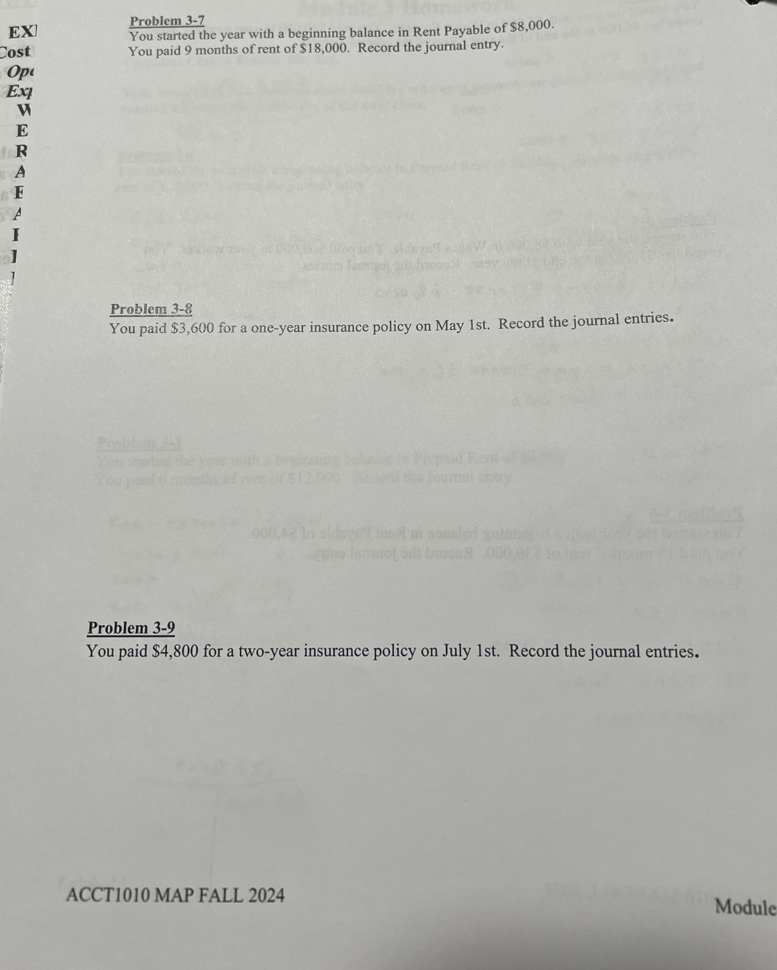  Problem 3-7 You started the year with a beginning balance in