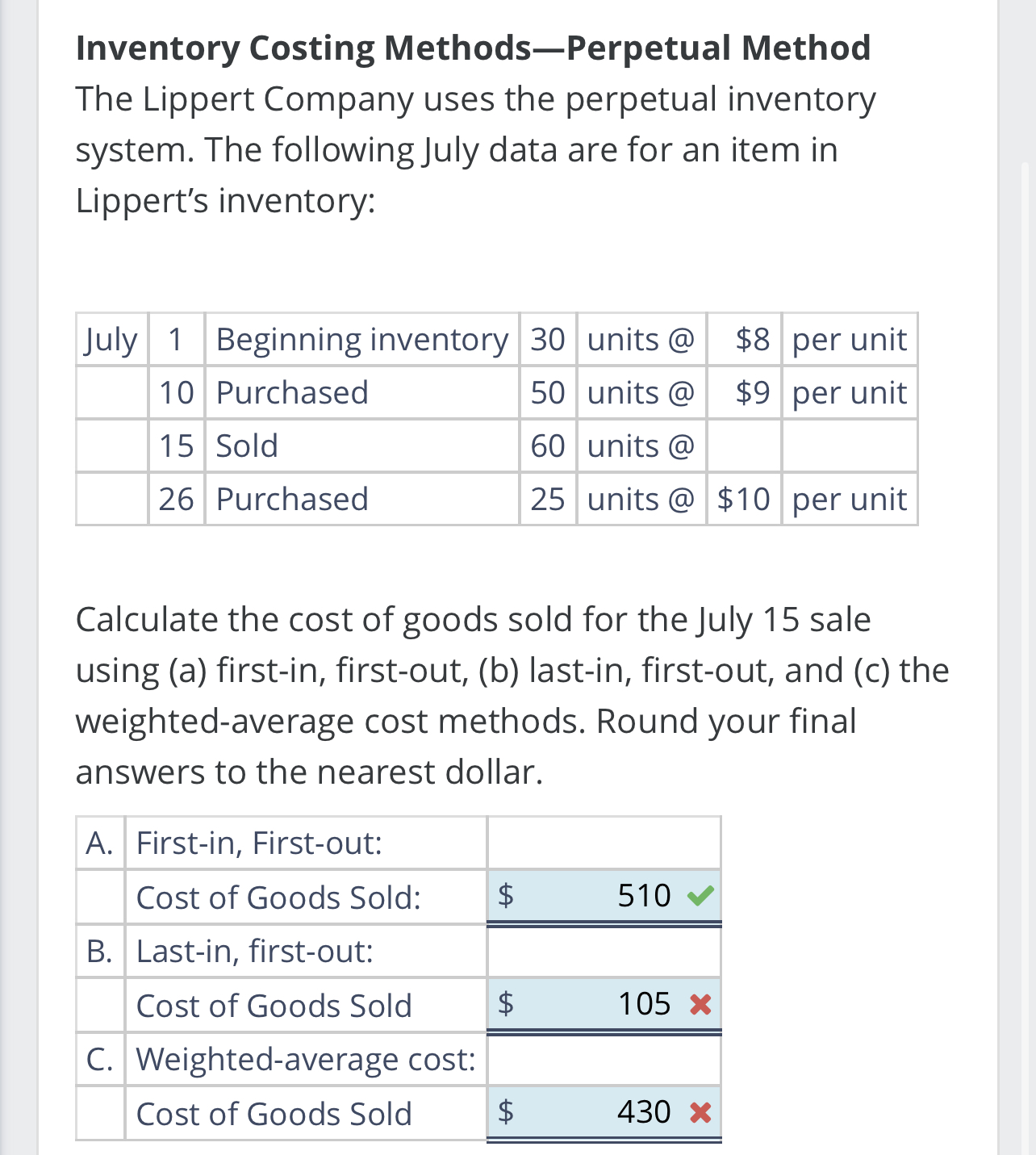  Inventory Costing Methods-Perpetual Method The Lippert Company uses the perpetual inventory