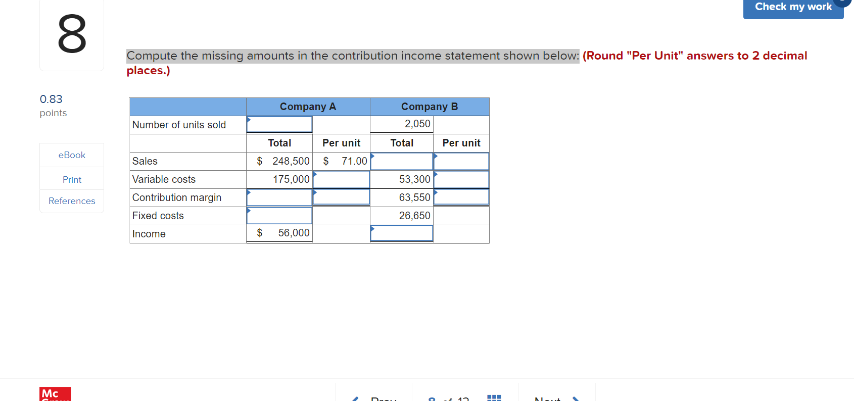 Compute the missing amounts in the contribution income statement shown below: Compute