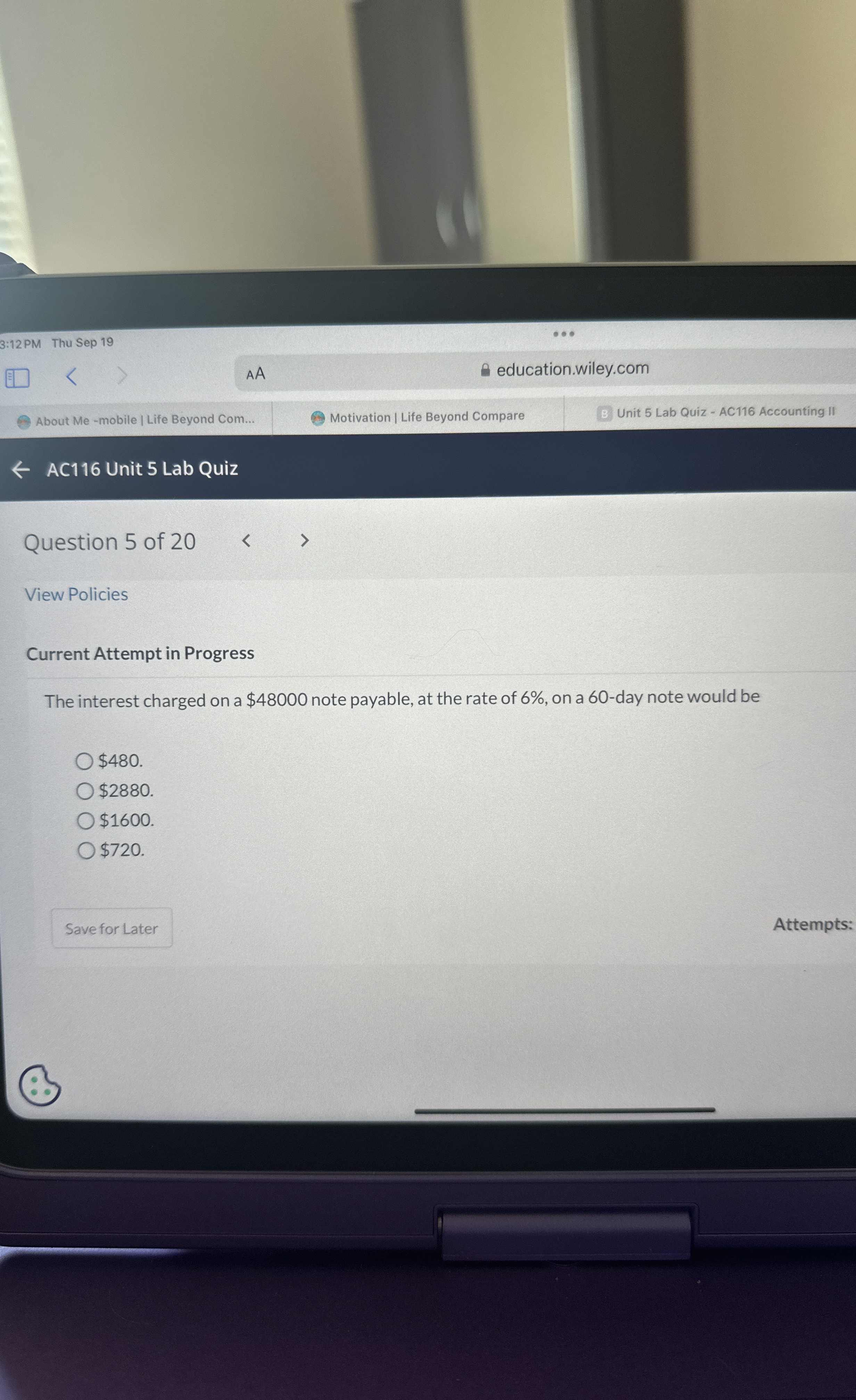  Current Attempt in Progress The interest charged on a $48000 note