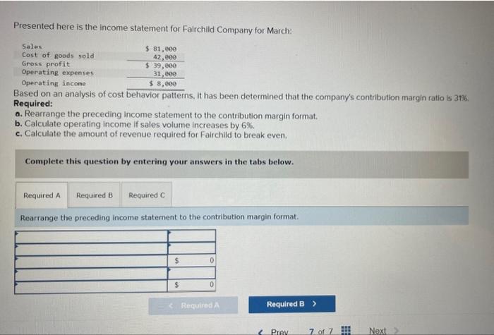 breakeven point LO 127,128,129,1211 Presented here is the income statement for Fairchild