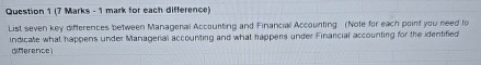  Question 1(7 Marks -1 mark for each difference) List seven key