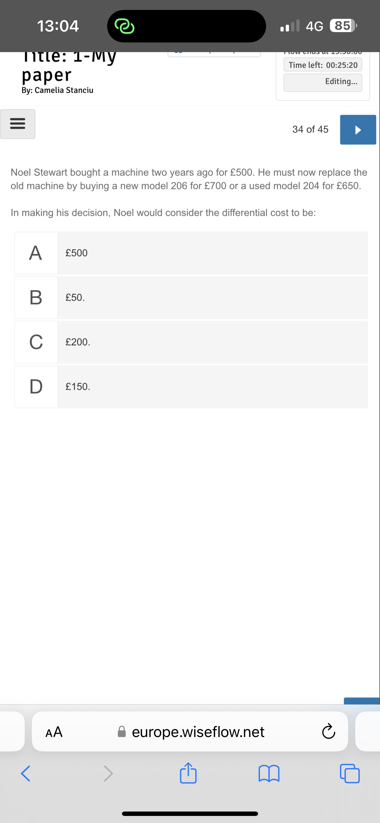  13:04 IItle: 1-Mly Time left: 00:25:20 paper Editing... By: Camelia Stanciu