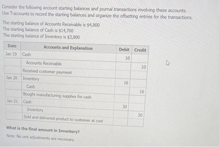 please put answer in bold Consider the following account starting balances and