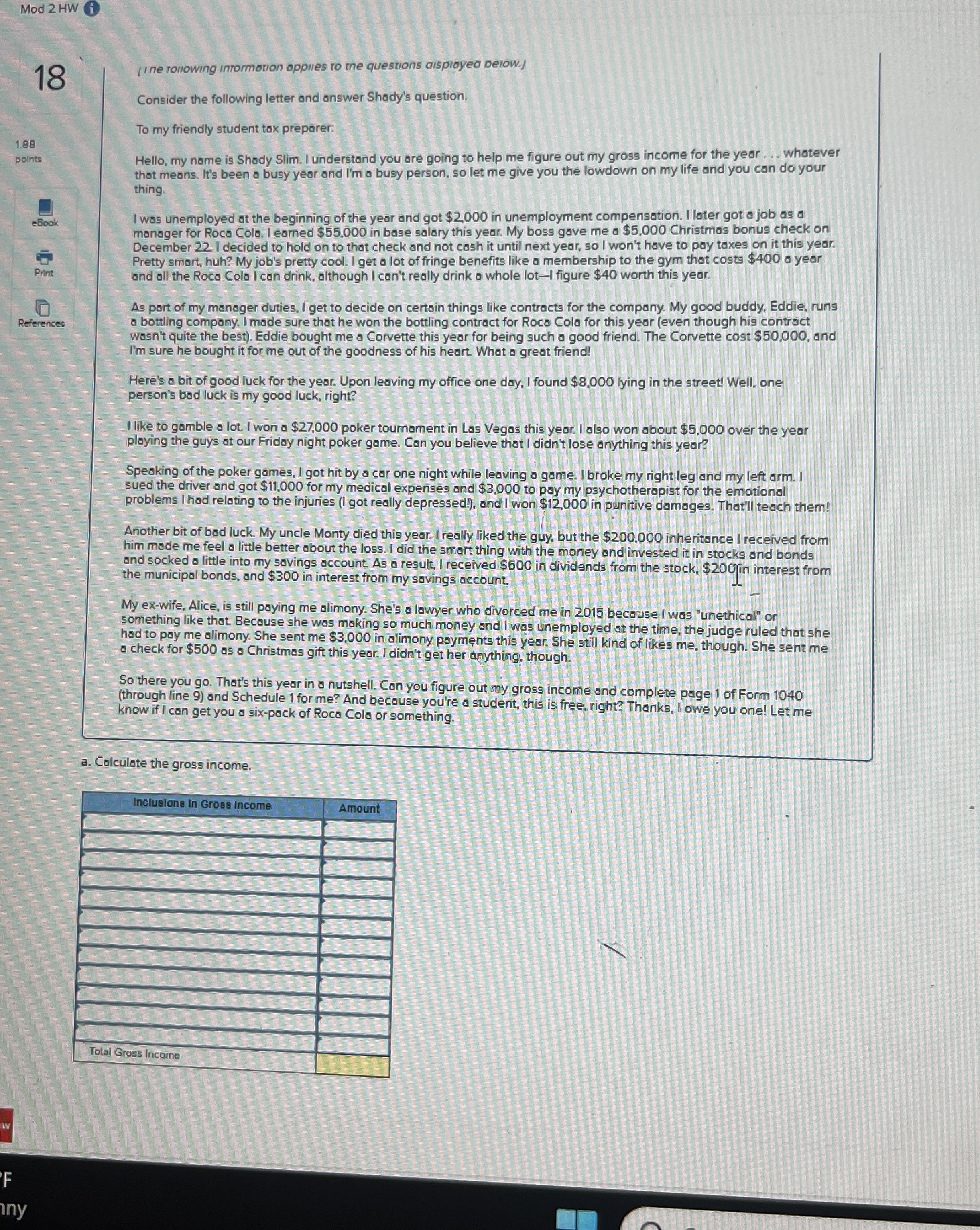  Mod 2 HW 18 1.88 points Reierences II ne tollowing intormotion