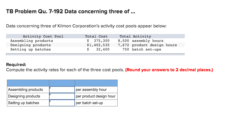  TB Problem Qu. 7-192 Data concerning three of Data concerning three