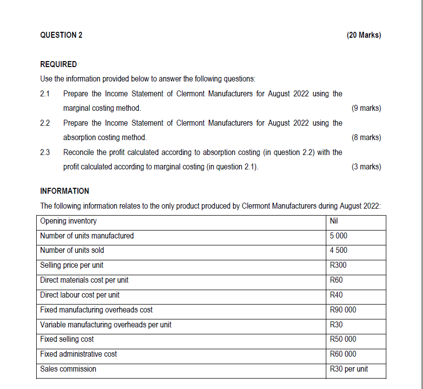 REQUIRED Use the information provided below to answer the following questions: