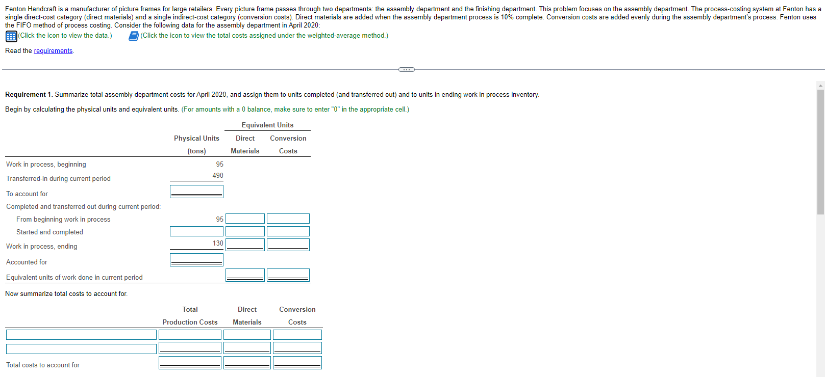 the assembly department in April 2020: (Click the icon to view the