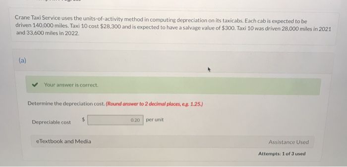  Crane Taxi Service uses the units-of-activity method in computing depreciation on