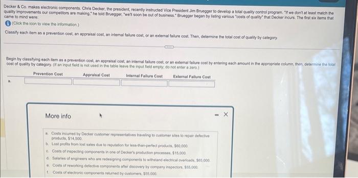 q6hw4 Docker \& Co. makes electronic components. Chris Decker, the president, recently