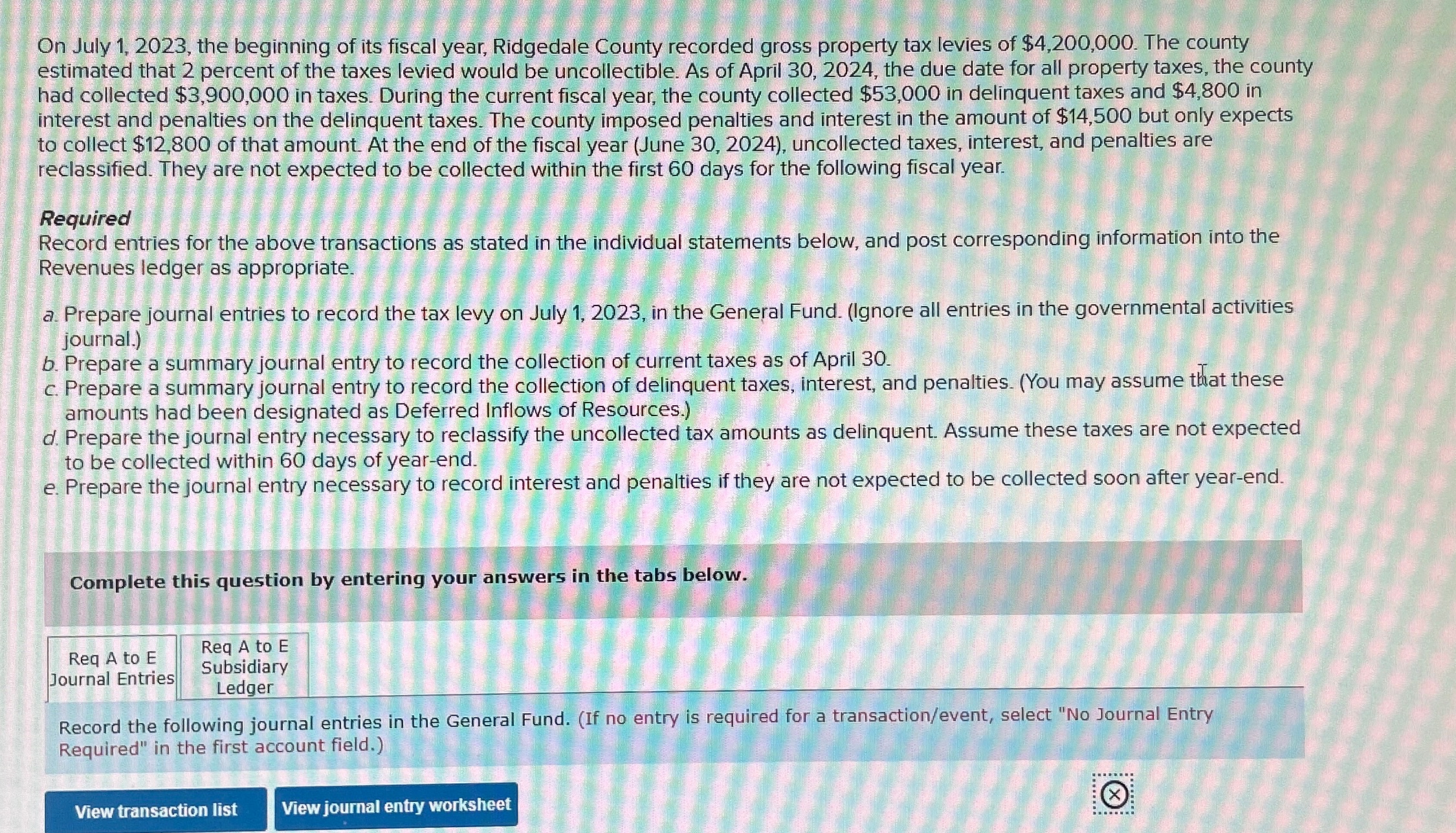  On July 1,2023, the beginning of its fiscal year, Ridgedale County