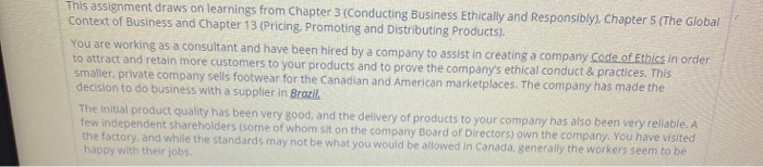  This assignment draws on learnings from Chapter 3 (Conducting Business Ethically