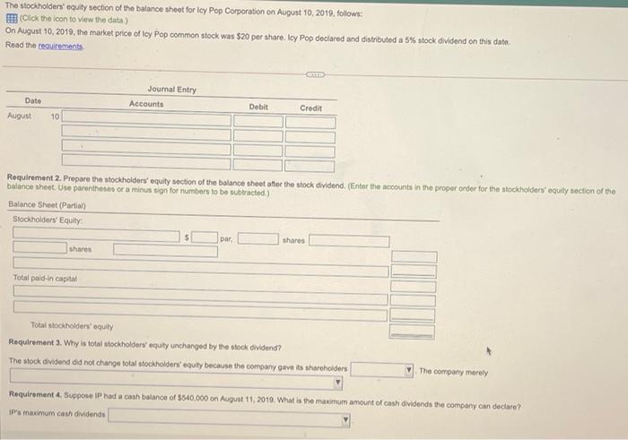in advance! The stockholders equity section of the balance sheet for Icy