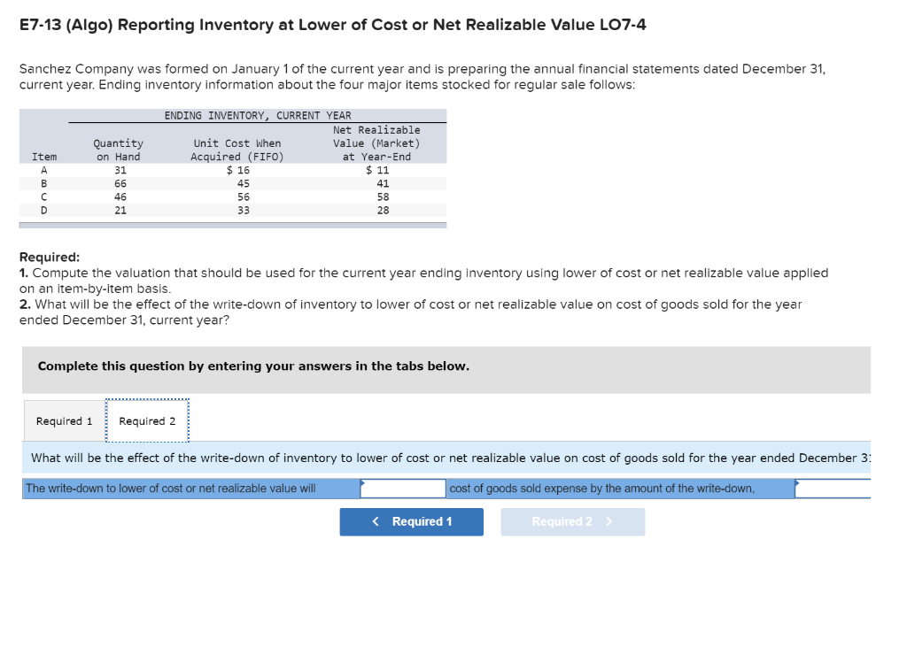 (Algo) Reporting Inventory at Lower of Cost or Net Realizable Value LO7-4