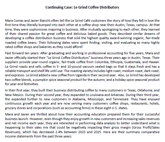  Continuing Case: Le Grind Coffee Distributors Mara Comas and Javier Bianchi
