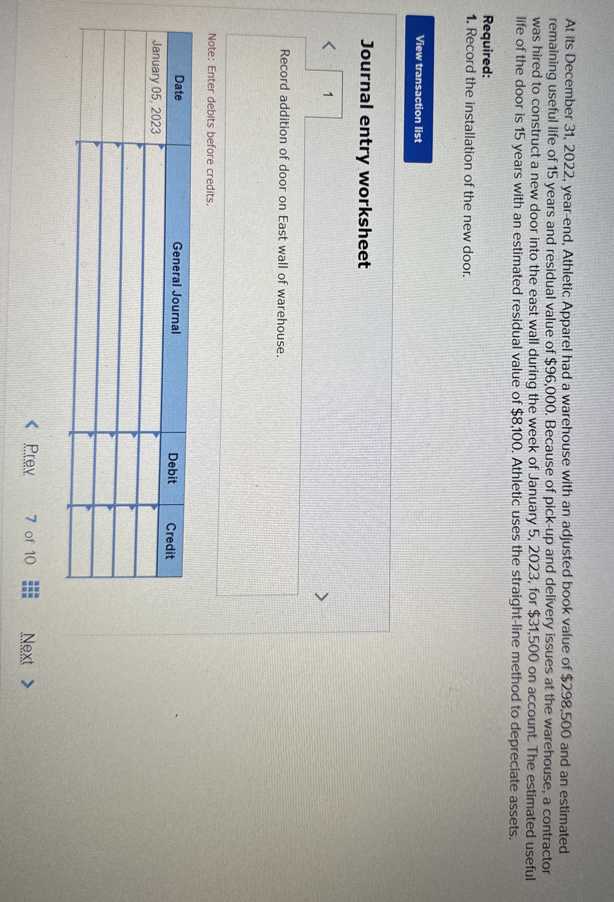  At its December 31,2022, year-end, Athletic Apparel had a warehouse with