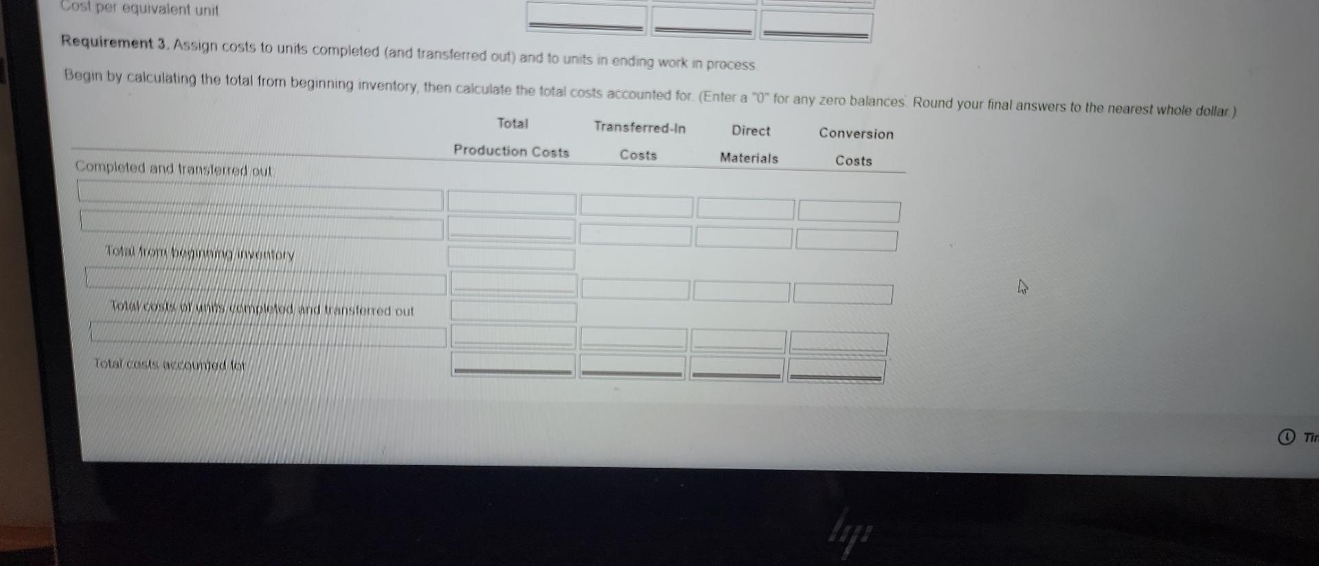 units completed (and transferred out) and to units in ending work in