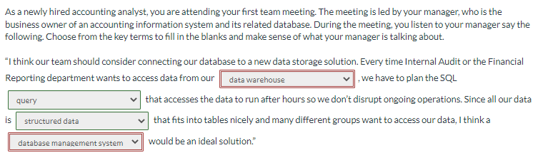  The drop down options are: data lake, data mart, data warehouse,