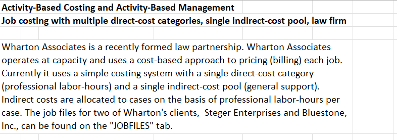  Provide steps Solve by using excel formulas Activity-Based Costing and Activity-Based