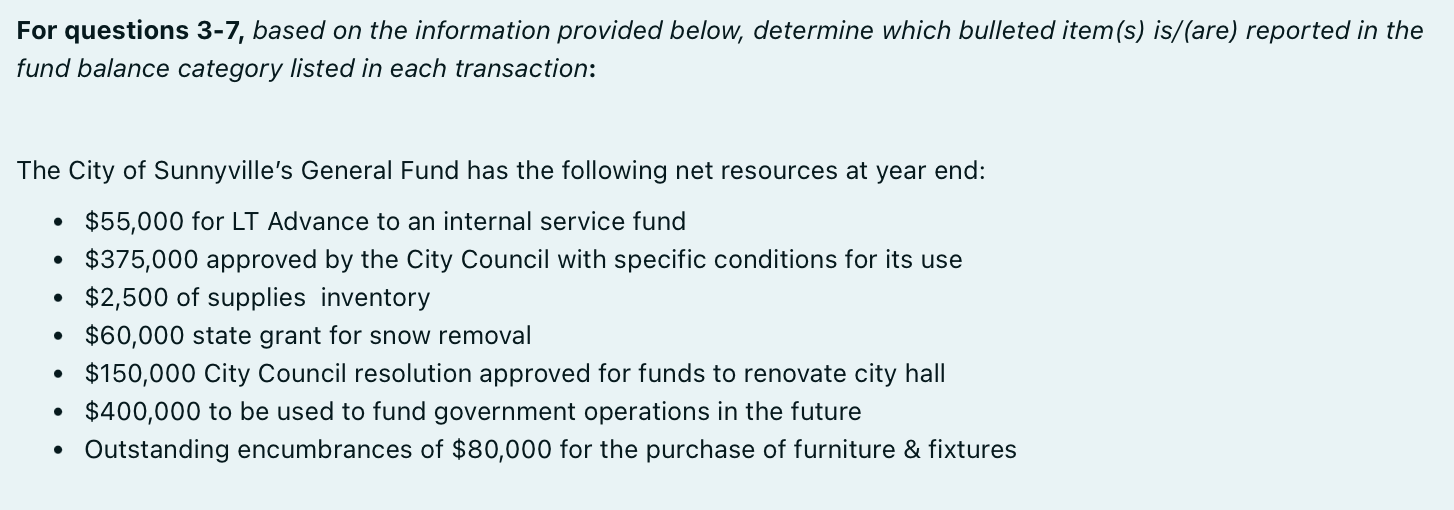  For questions 3-7, based on the information provided below, determine which
