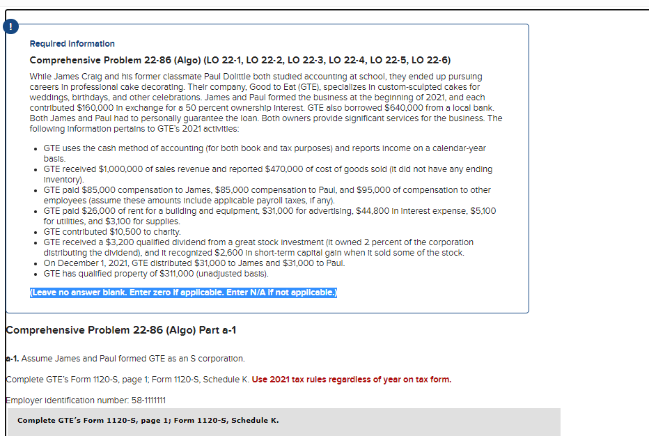 Comprehensive Problem 22-86 (Algo) (LO 22-1, LO 22-2, LO 22-3, LO
