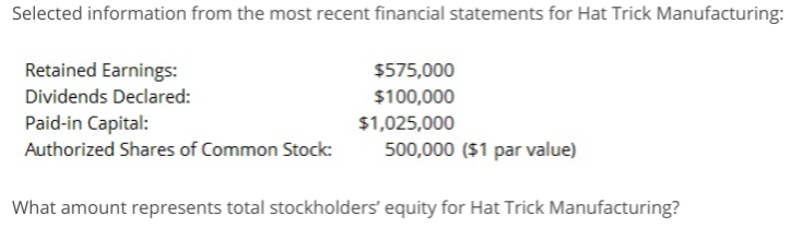 Please show your work. Thanks Selected information from the most recent