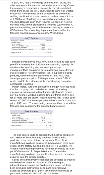  Please show your work. TufStuff, Inc., sells a wide range of